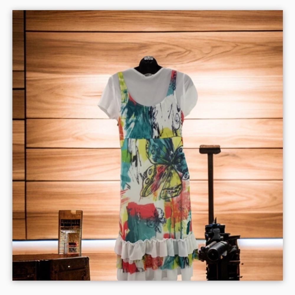 VTG-Y2K-Mesh Overlay Layered Tiered Floral dress -twofer-Sz S-coquette -EUC🌸 - Picture 13 of 13